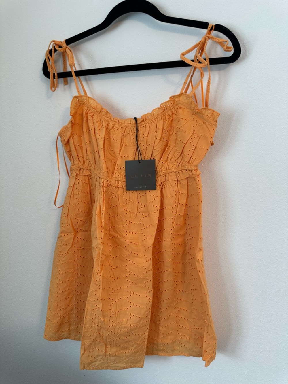 LE LIS Women's Eyelet Tie-Strap Sundress Orange NWT size Small